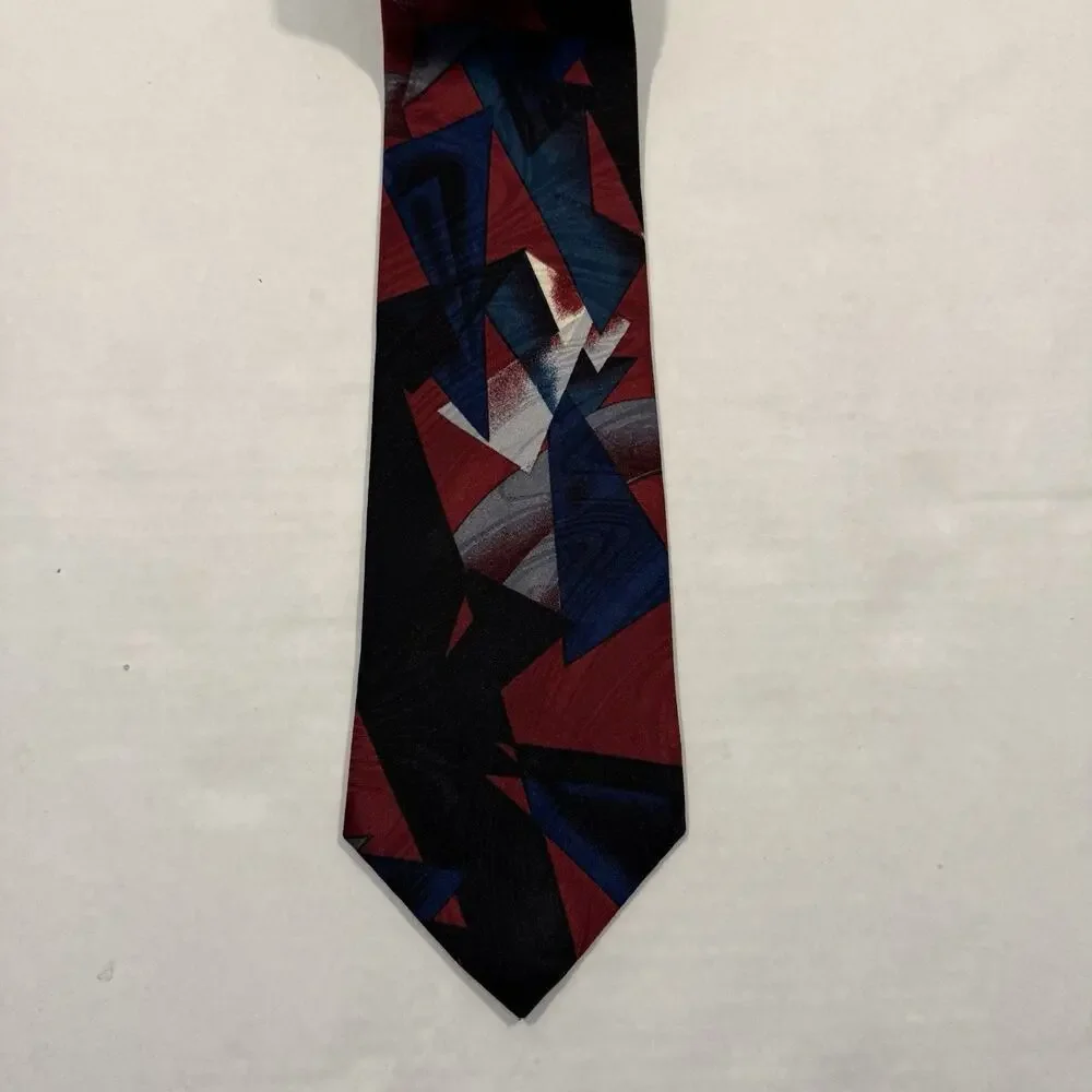 Camden Court Necktie Black Blue Red Geometric Abstract Art Deco Tie Polyester